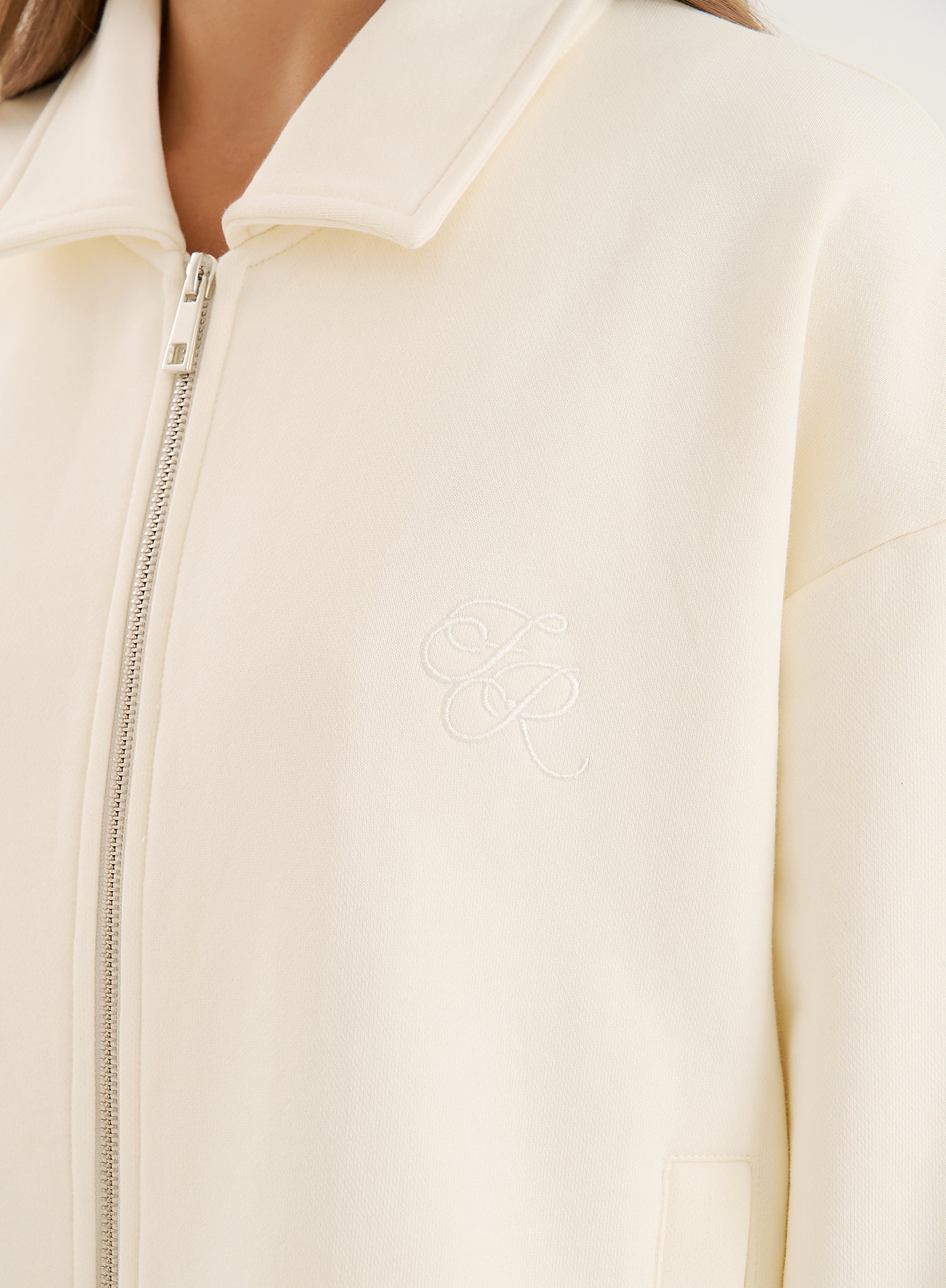 Ecru Logo Detail Zip Bomber Jacket